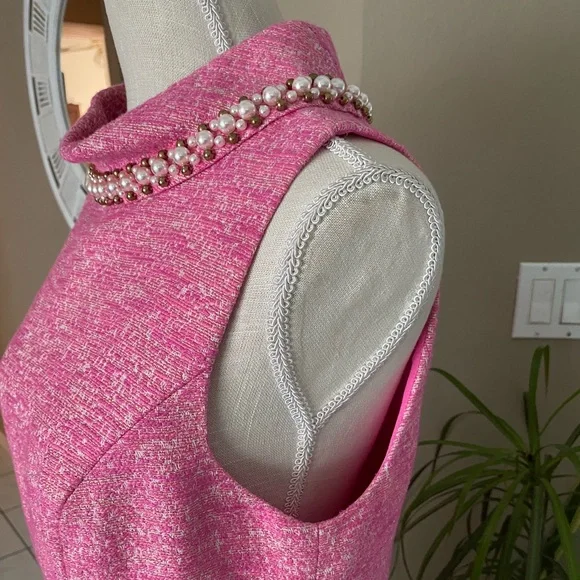 NWOT Lilly Pulitzer 10 Dress Portia Pink Shimmer Pearl Collar Sleeveless Tweed - Picture 6 of 13
